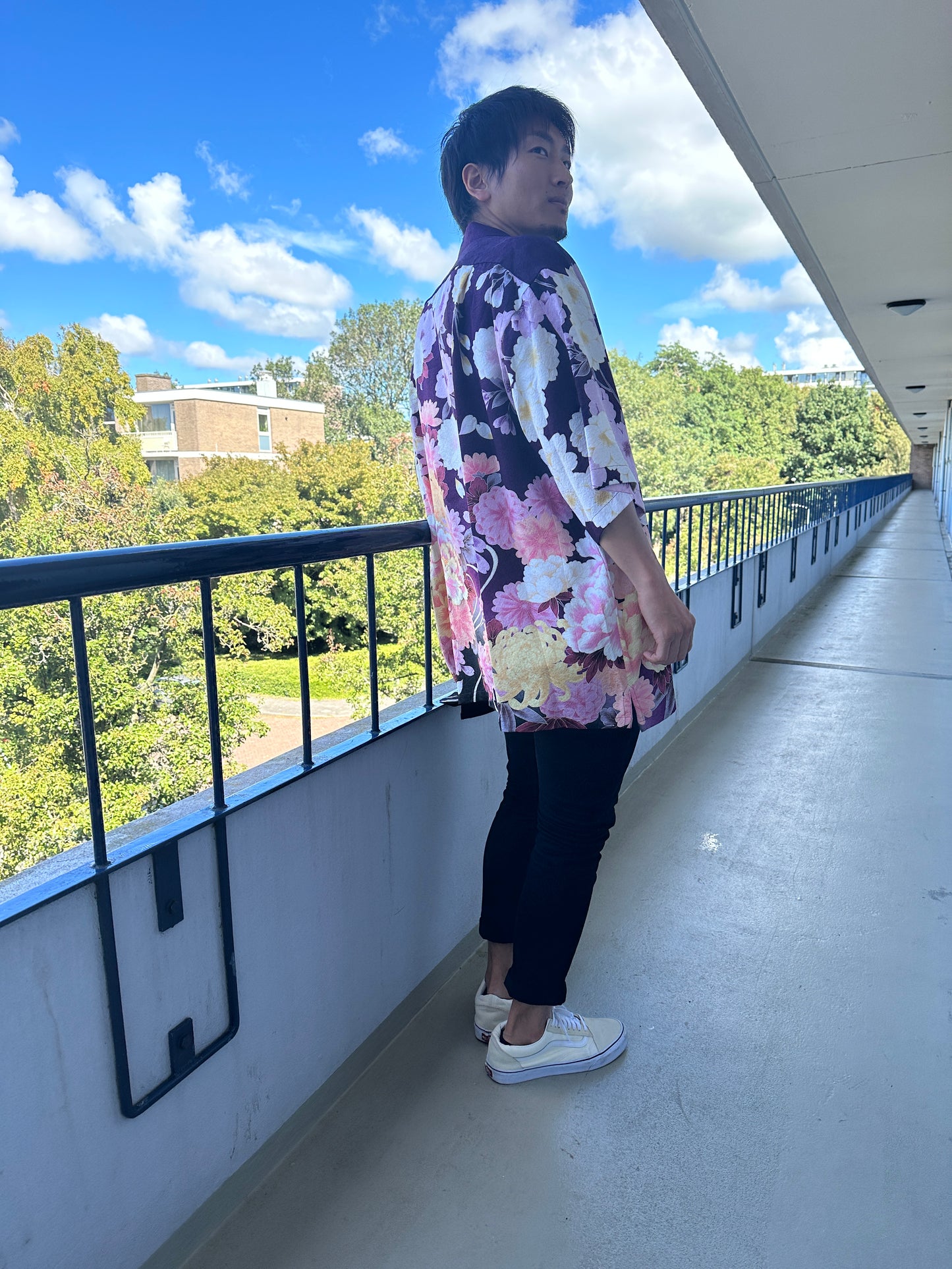 【Purpur, Kirschblossom】 Hawaiianer Hemd/Größe: 4L ＜ Neu ・ Seide ＞ Für Männer, für Frauen, japanische Kimono, Japan Unisexese Kleidung, Unisex, japanische Geschenke, Originalartikel