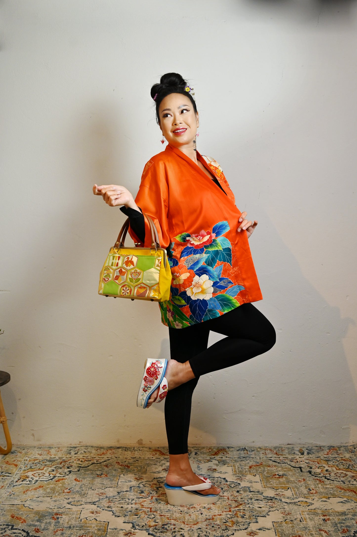 【Vivid orange,Peony】Happi Jacket＜Excellent・Silk＞For Men,For Women,Japanese kimono,Japan unisexese Clothing,unisex,Japanese Gifts,Original Designs