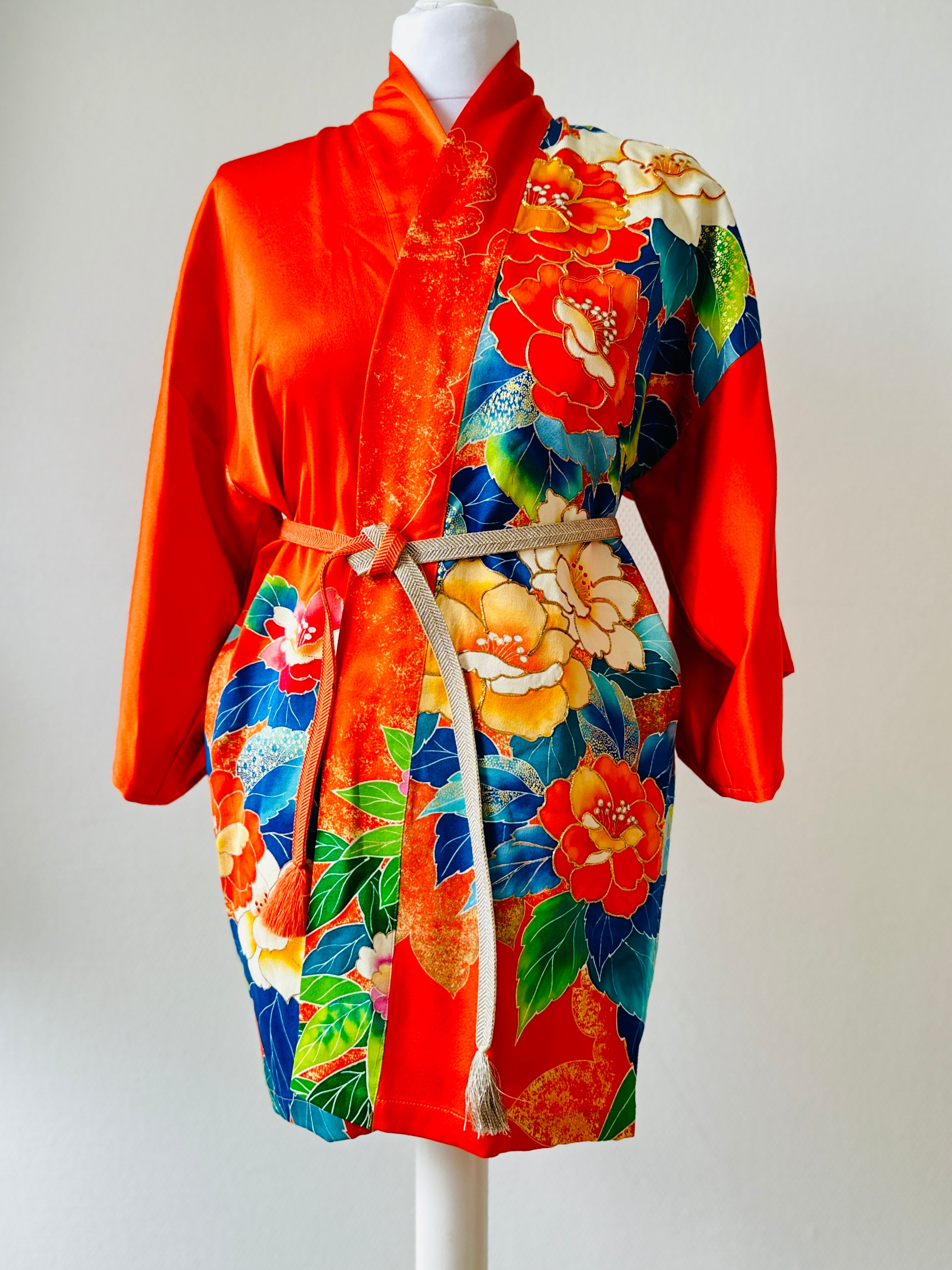 Vintage haori S1790, orange fashion silk