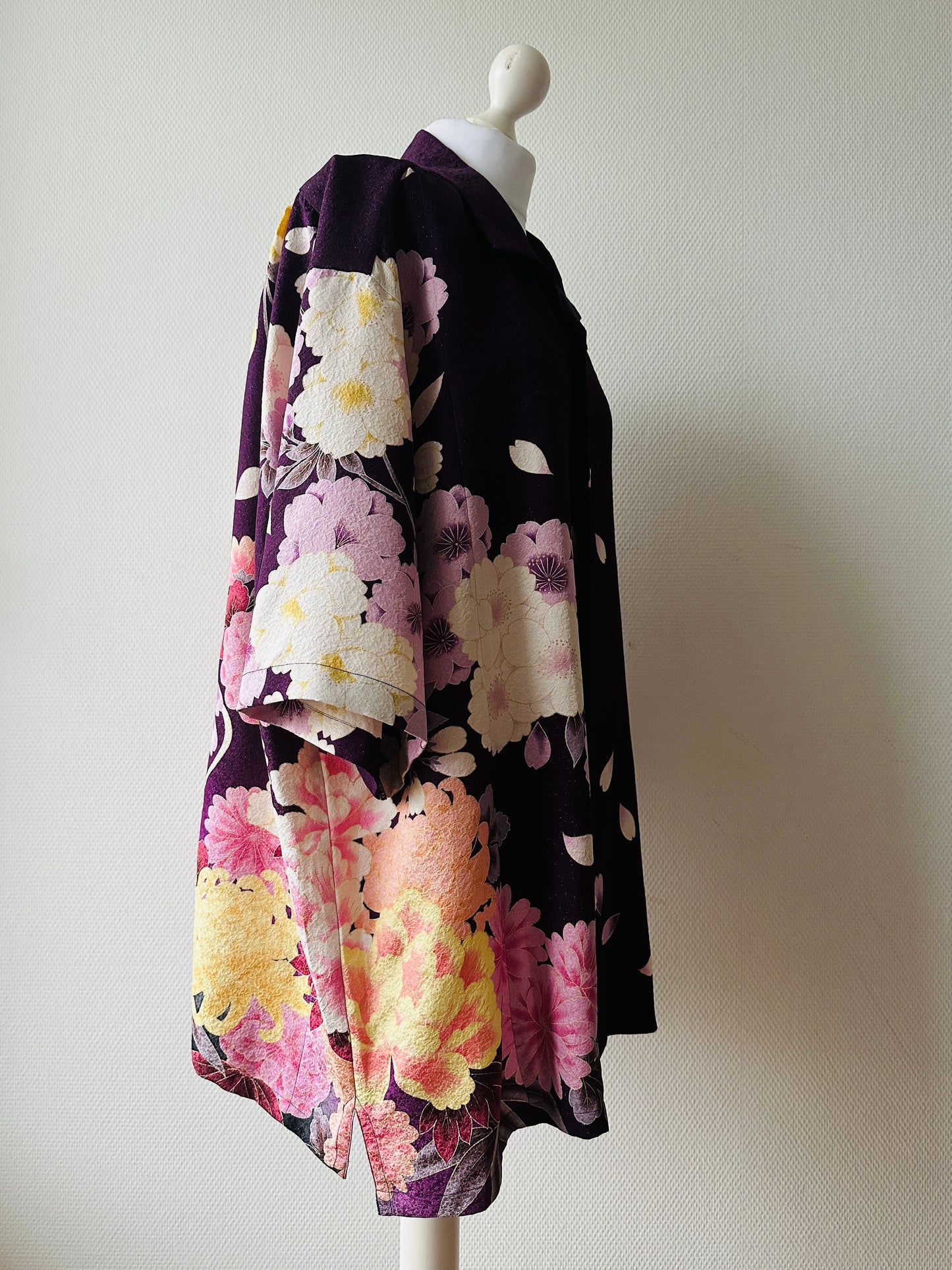 【Purple, Cherryblossom】 chemise / taille hawaïenne: 4L ＜ Nouveau ・ Silk ＞ pour les hommes, pour les femmes, le kimono japonais, les vêtements unisexais japonais, l'unisexe, les cadeaux japonais, l'article original