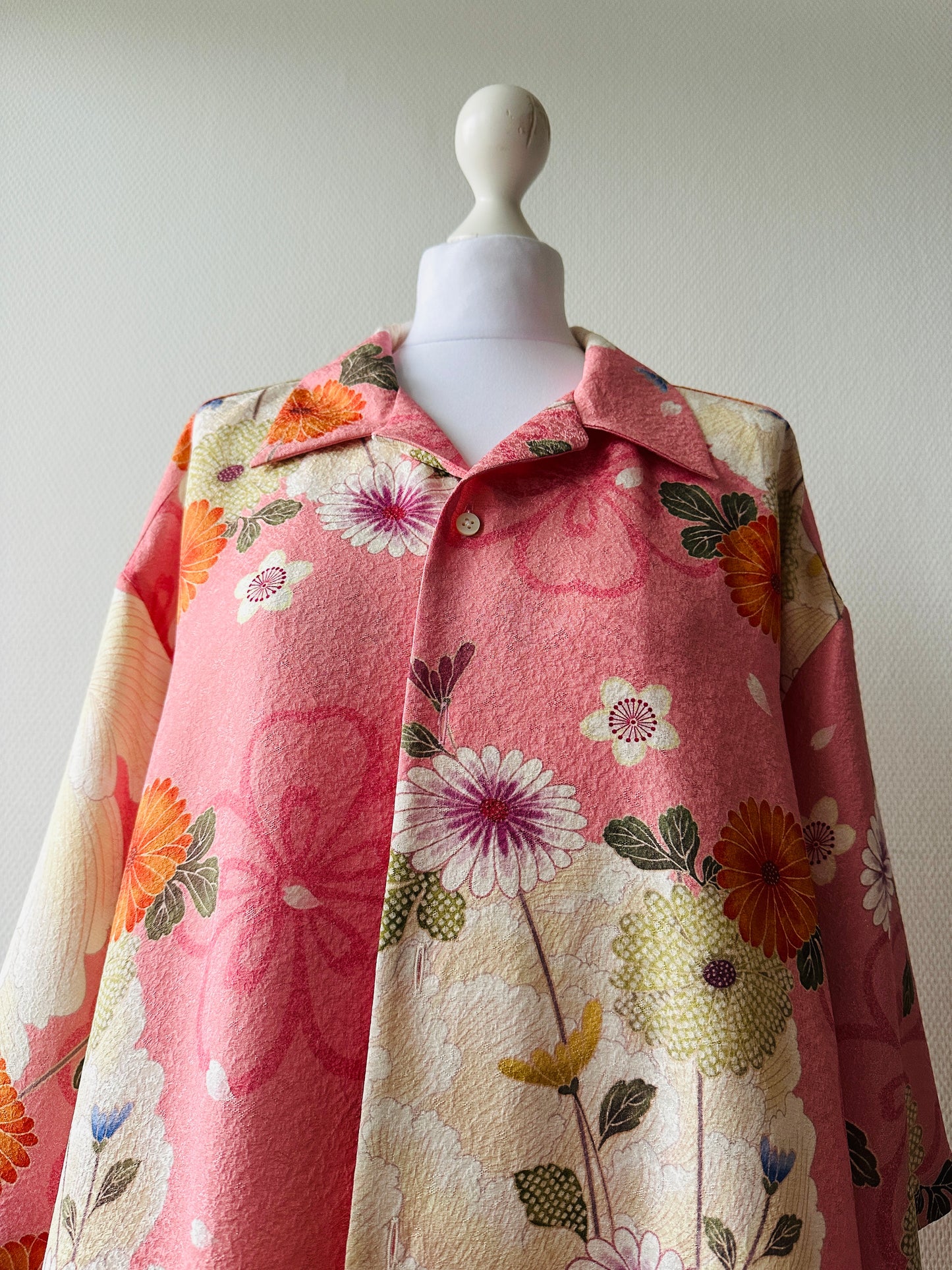 【Pink, kersenblossom】 Hawaiiaans shirt/maat: 4l ＜ Nieuw ・ zijde ＞ voor mannen, voor vrouwen, Japanse Kimono, Japan unisexese kleding, unisex, Japanse geschenken, origineel item