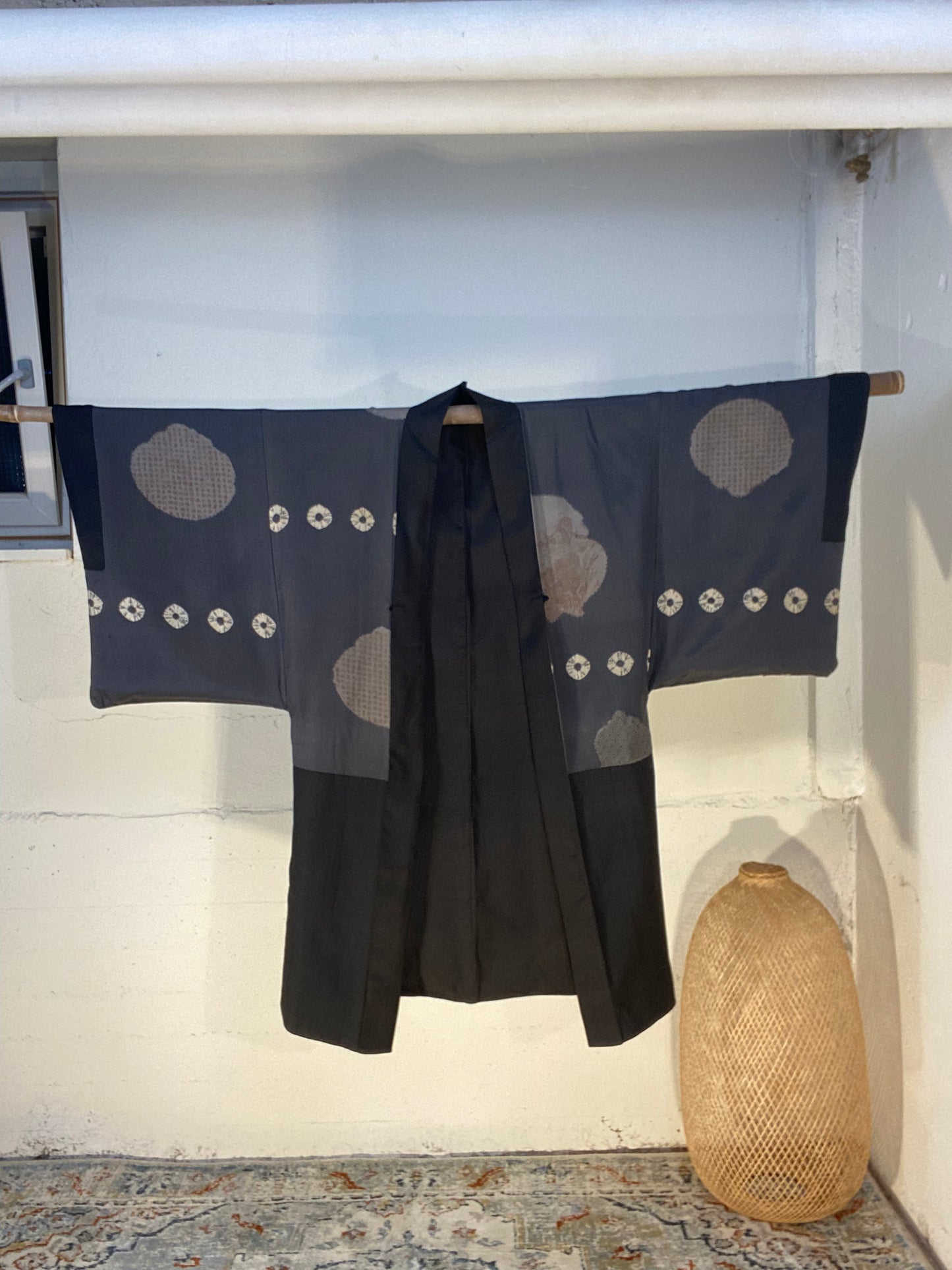 Vintage Black Haori -Unique ground pattern Black×Shiborigara lining-241220BK-003