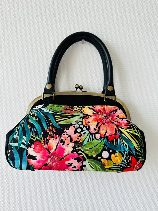 【Gamaguchi-en】 Handtasche/Botanische Blume, Schwarz, Kupplung, Beutel, japanische Tasche, Umhängetasche, japanische Geschenke