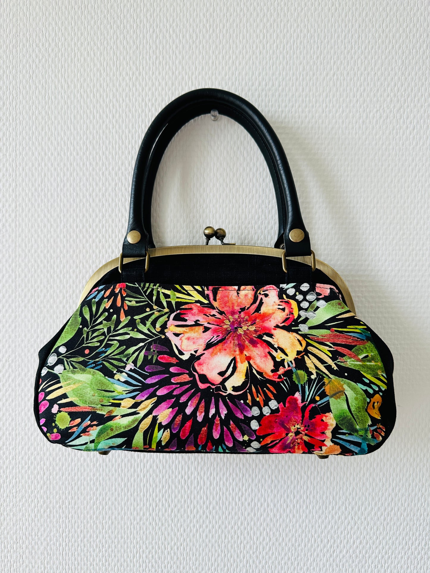 【Gamaguchi-en】 Handtas/botanische bloem, zwart, koppeling, zakje, Japanse tas, schoudertas, Japanse geschenken