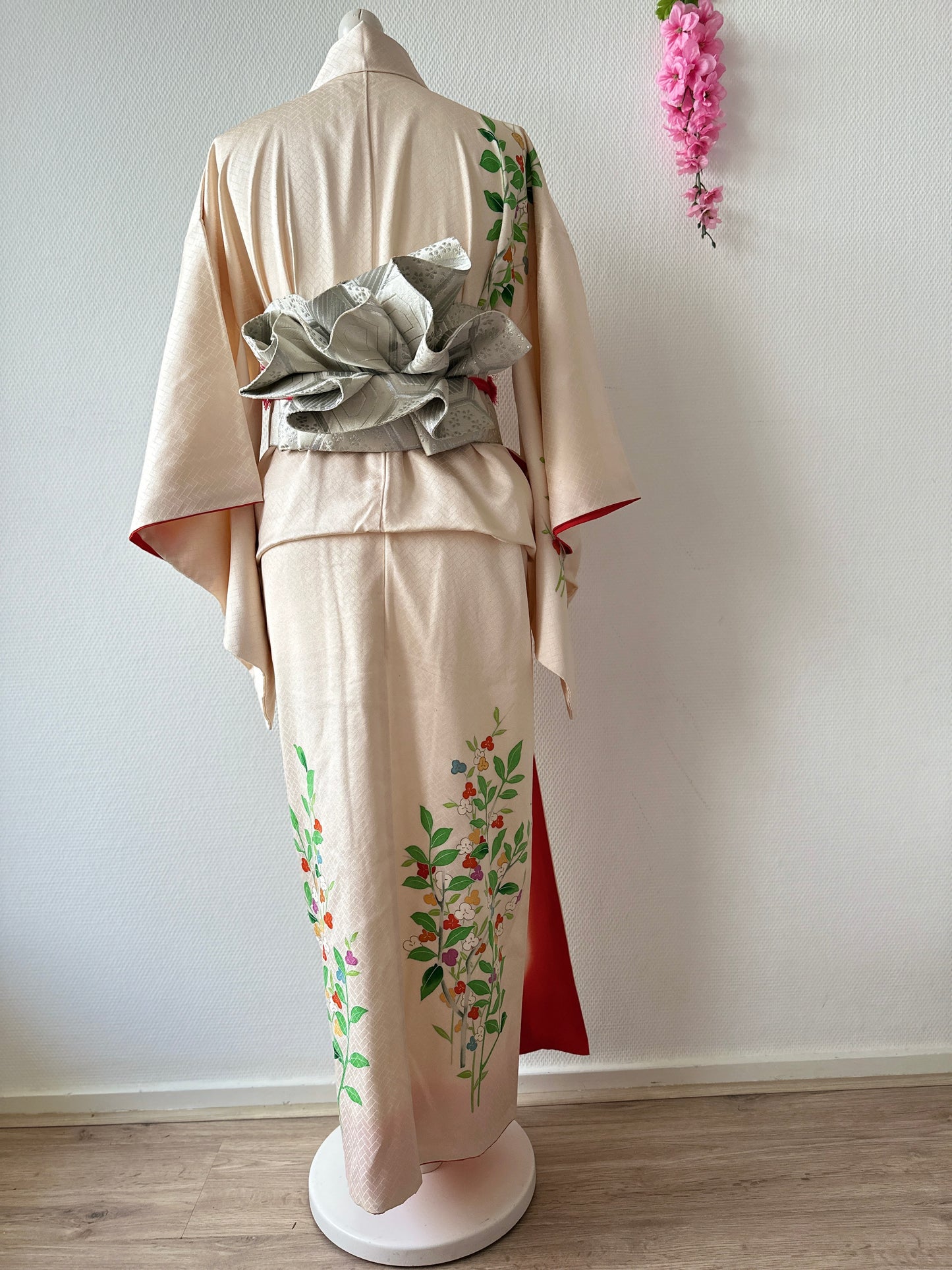 【Cream/flower/ Original Easy kimono】Japanese Vintage Kimono Haori, Japanese Hanten Jacket, Robe Dress, Japanese Floral pattern, Unisex