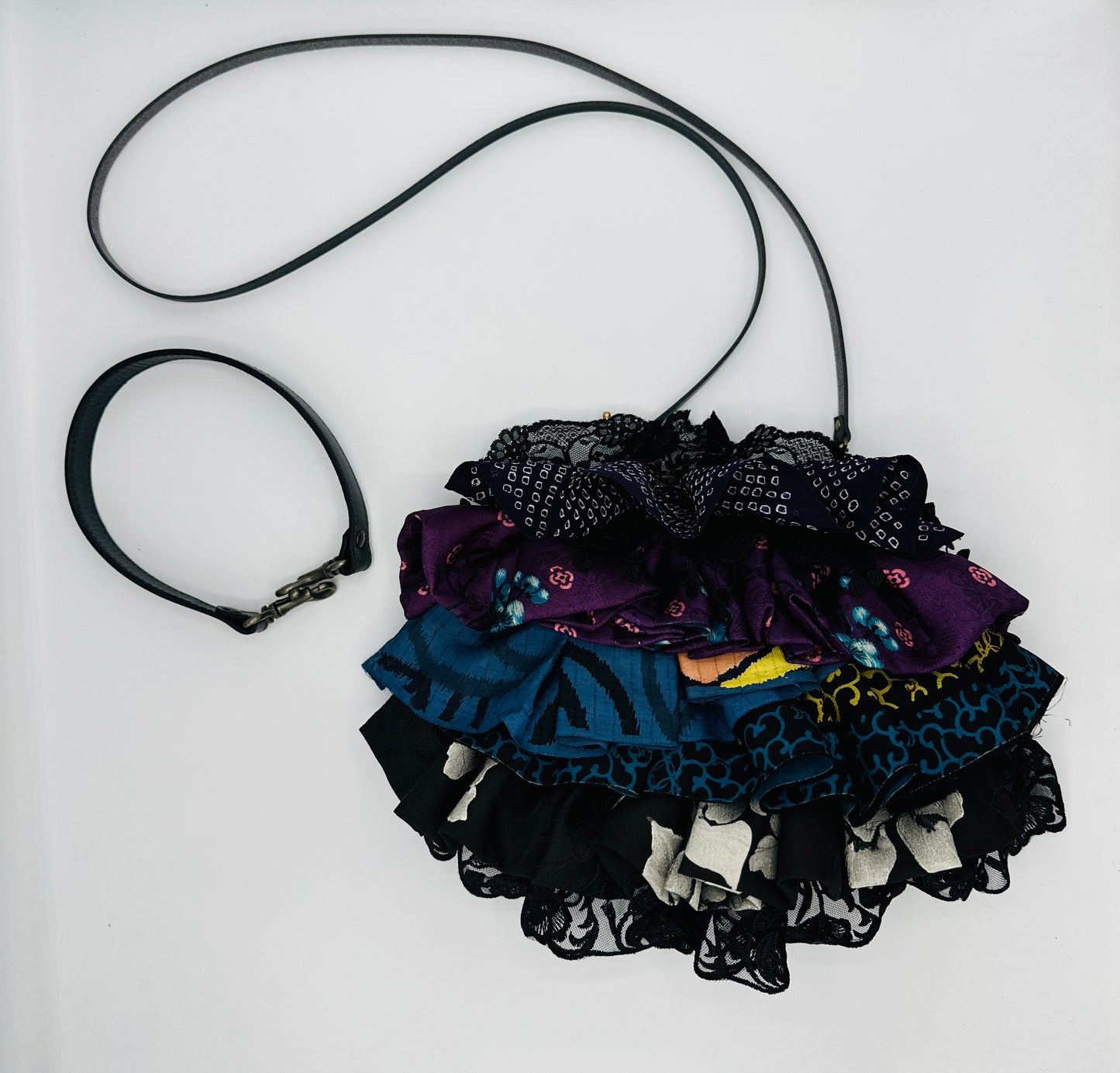【Gogatsudo】3WAY-Handbag/Black,antique meisen,frills,Clutch,Pouch,Japanese bag,Shoulder bag,Japanese Gifts