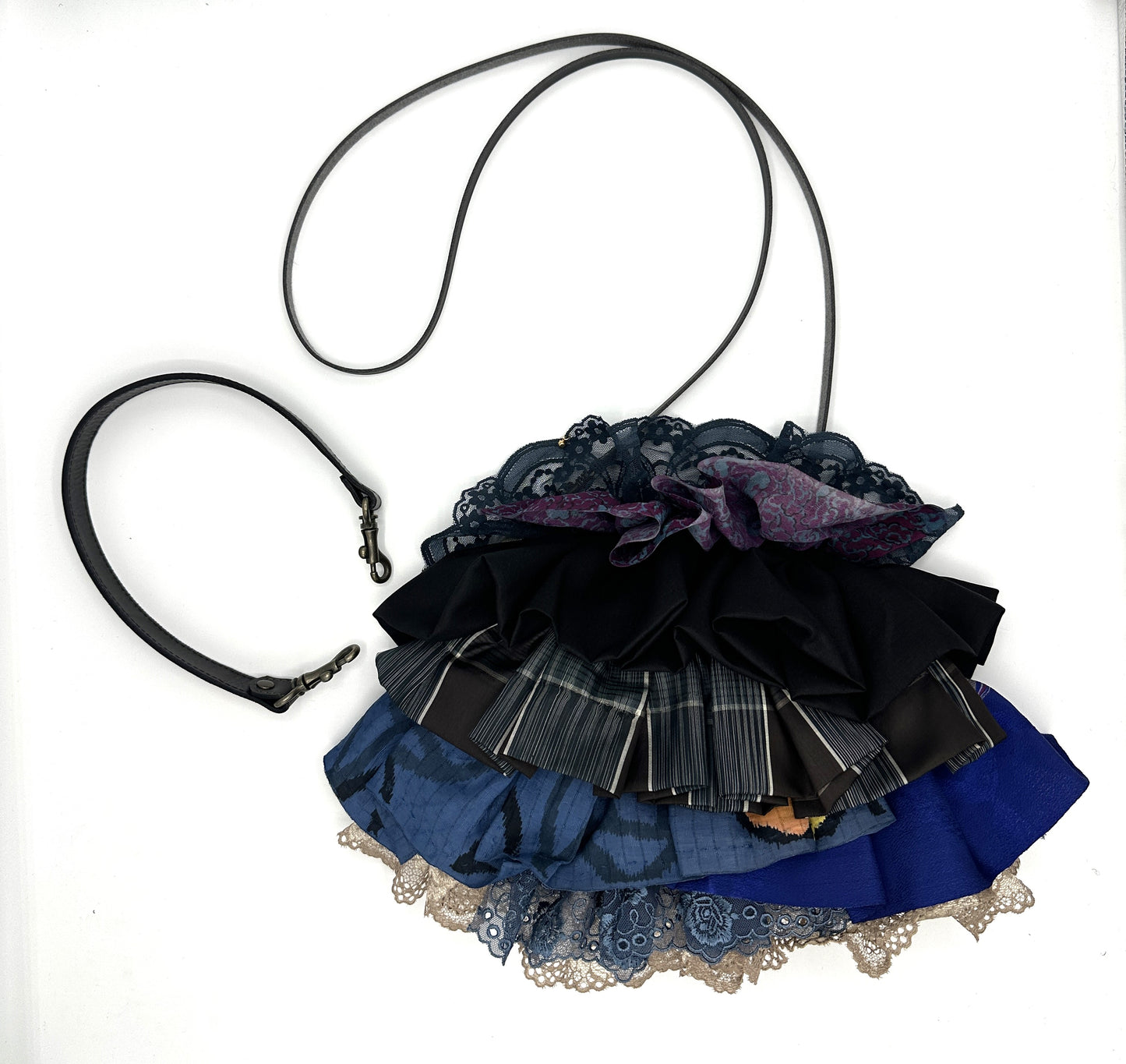 【Gogatsudo】3WAY-Handbag/Navy,indigo,antique meisen,frills,Clutch,Pouch,Japanese bag,Shoulder bag,Japanese Gifts