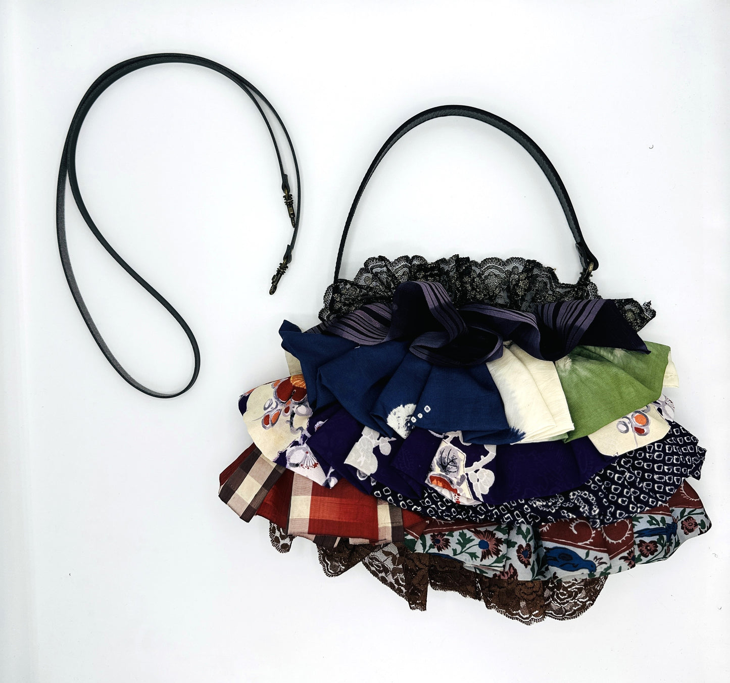 【Gogatsudo】3WAY-Handbag/purple,antique meisen,frills,Clutch,Pouch,Japanese bag,Shoulder bag,Japanese Gifts