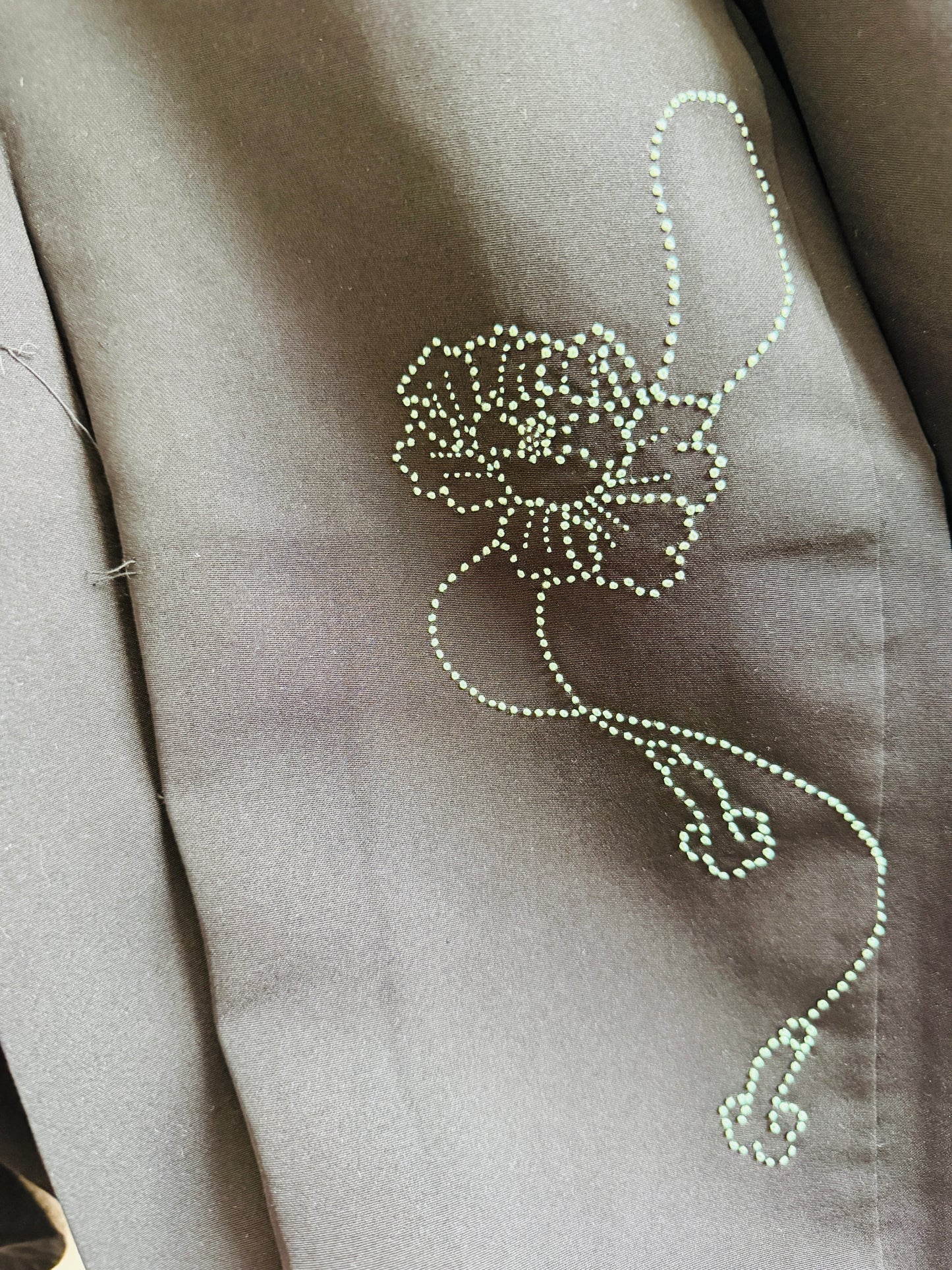 Vintage Black Haori - Delicate Light Green Embroidery  -