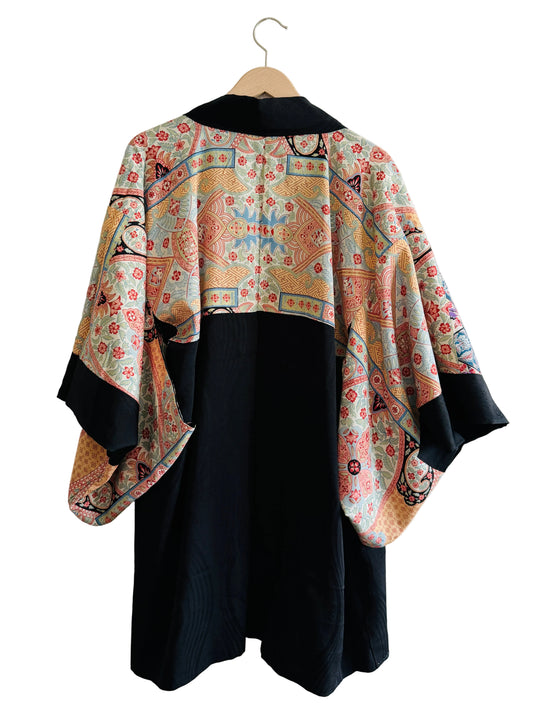 Vintage Black Haori - Yoroke jima and sarasa -