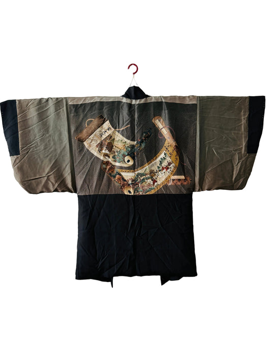 Heren Vintage Black Haori - Emaki (Japanse fotorol) -