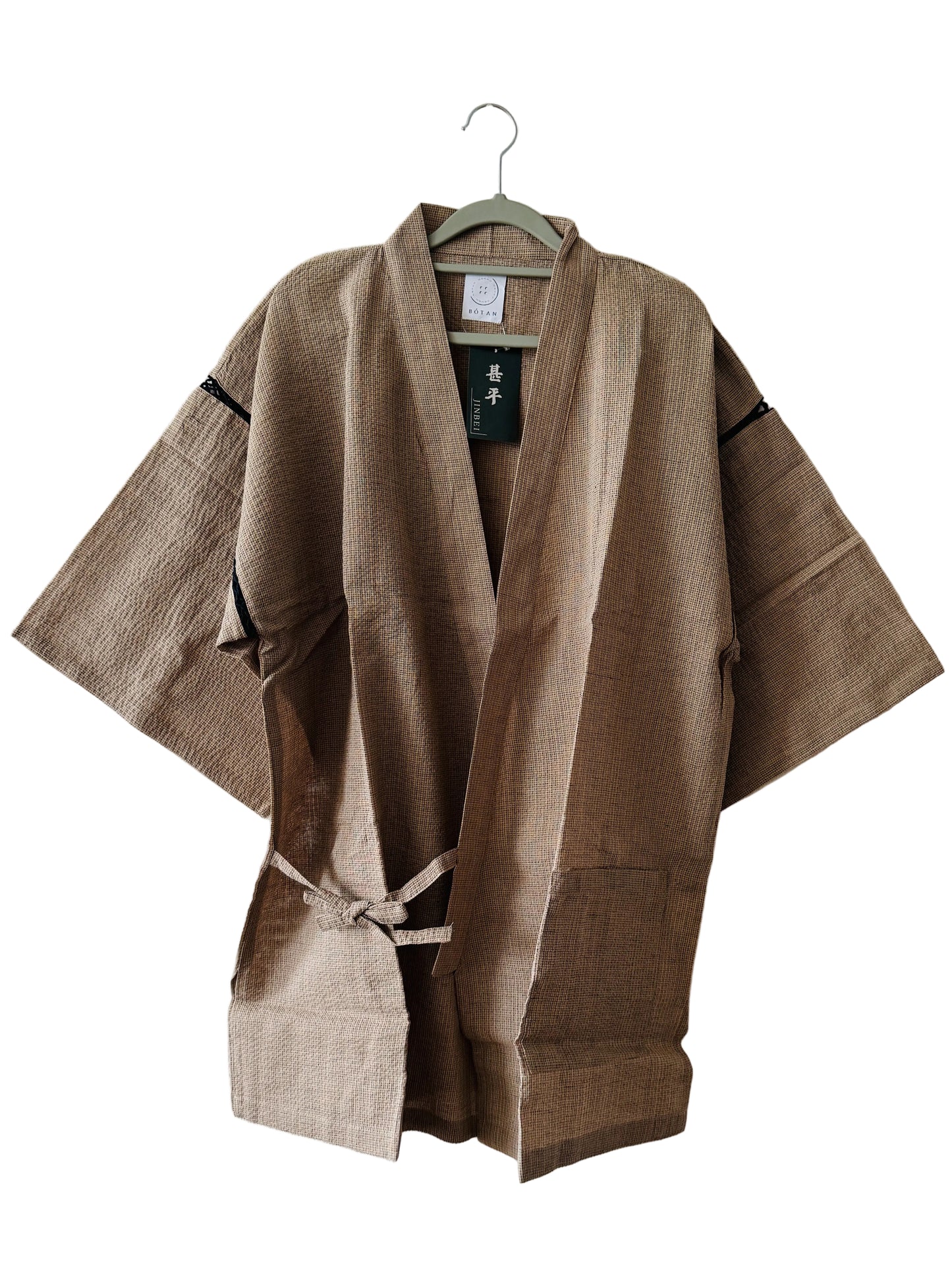 UNISEX JINBEI -Brownbeige,Shijira-ori（seersucker)- SIZE：M/L/XL