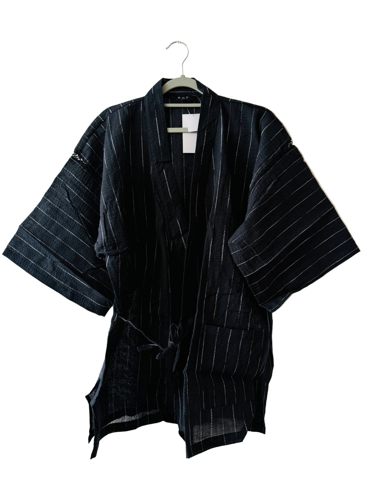 UNISEX JINBEI -Black and white Stripe,Shijira-ori（seersucker)- SIZE：M/L/XL