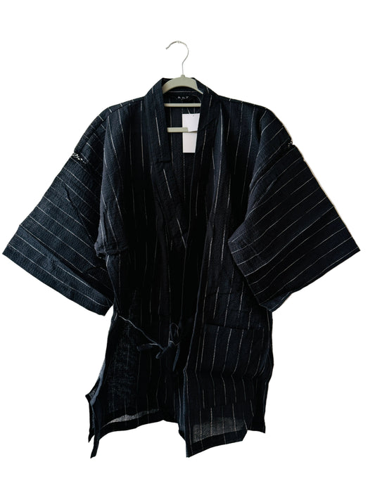UNISEX JINBEI - Zwart-witte streep, Shijira-ori (seersucker) - MAAT: M/L/XL