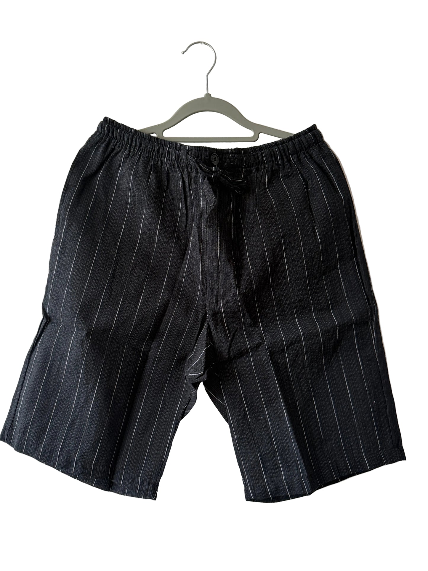 UNISEX JINBEI -Black and white Stripe,Shijira-ori（seersucker)- SIZE：M/L/XL
