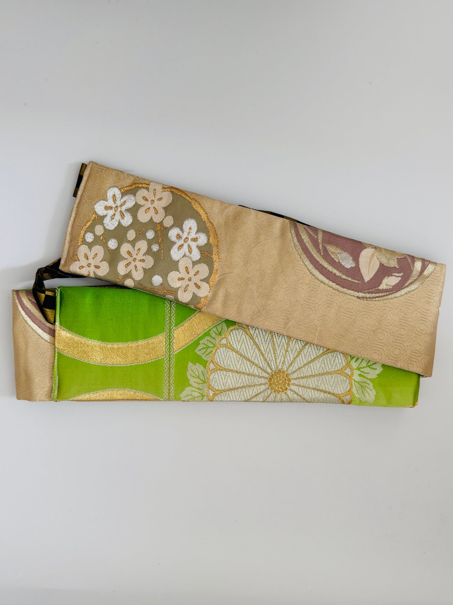 Originele Obi riem - Groen en Beigegoud -