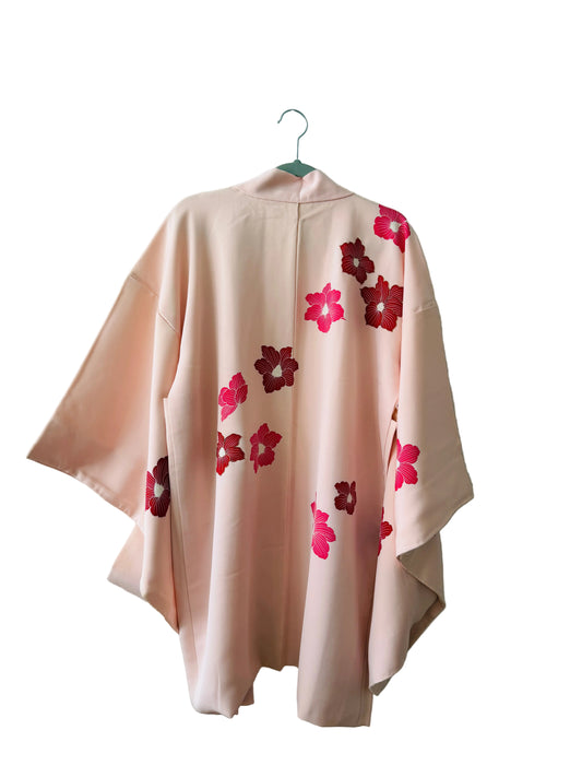 Vintage Color Haori - Soft pink Red Camellia -