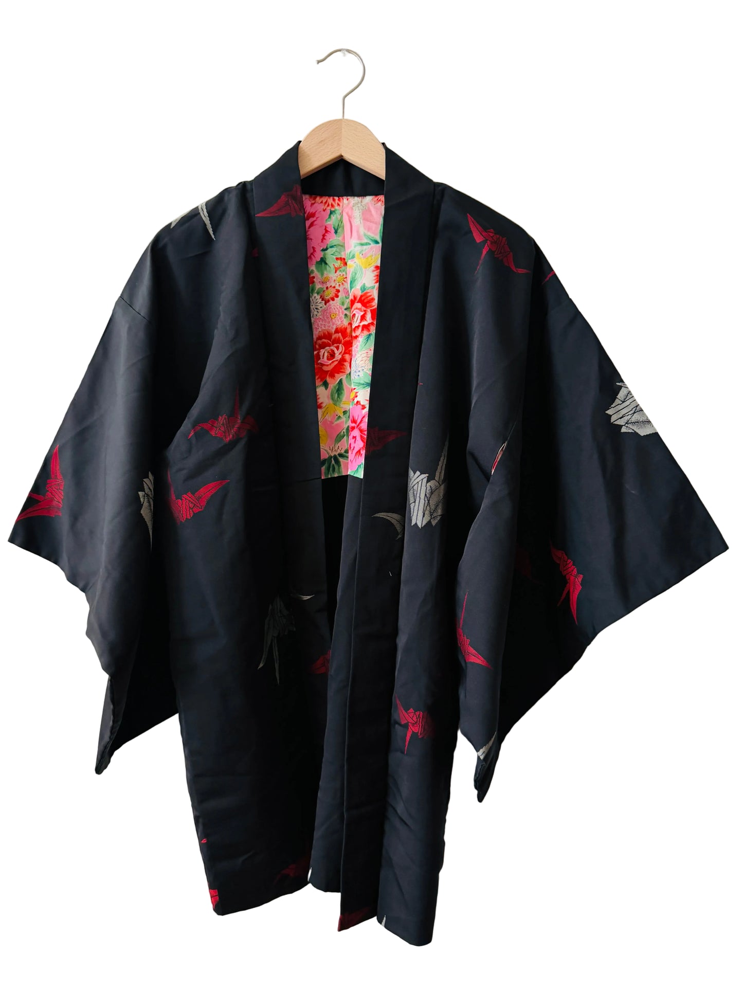 Vintage Black Haori - Origami crane -
