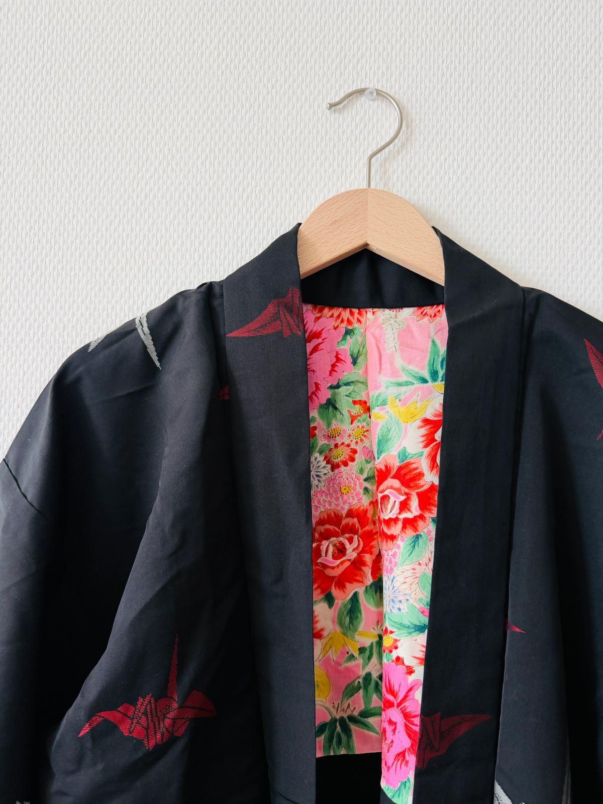 Vintage Black Haori - Origami crane -
