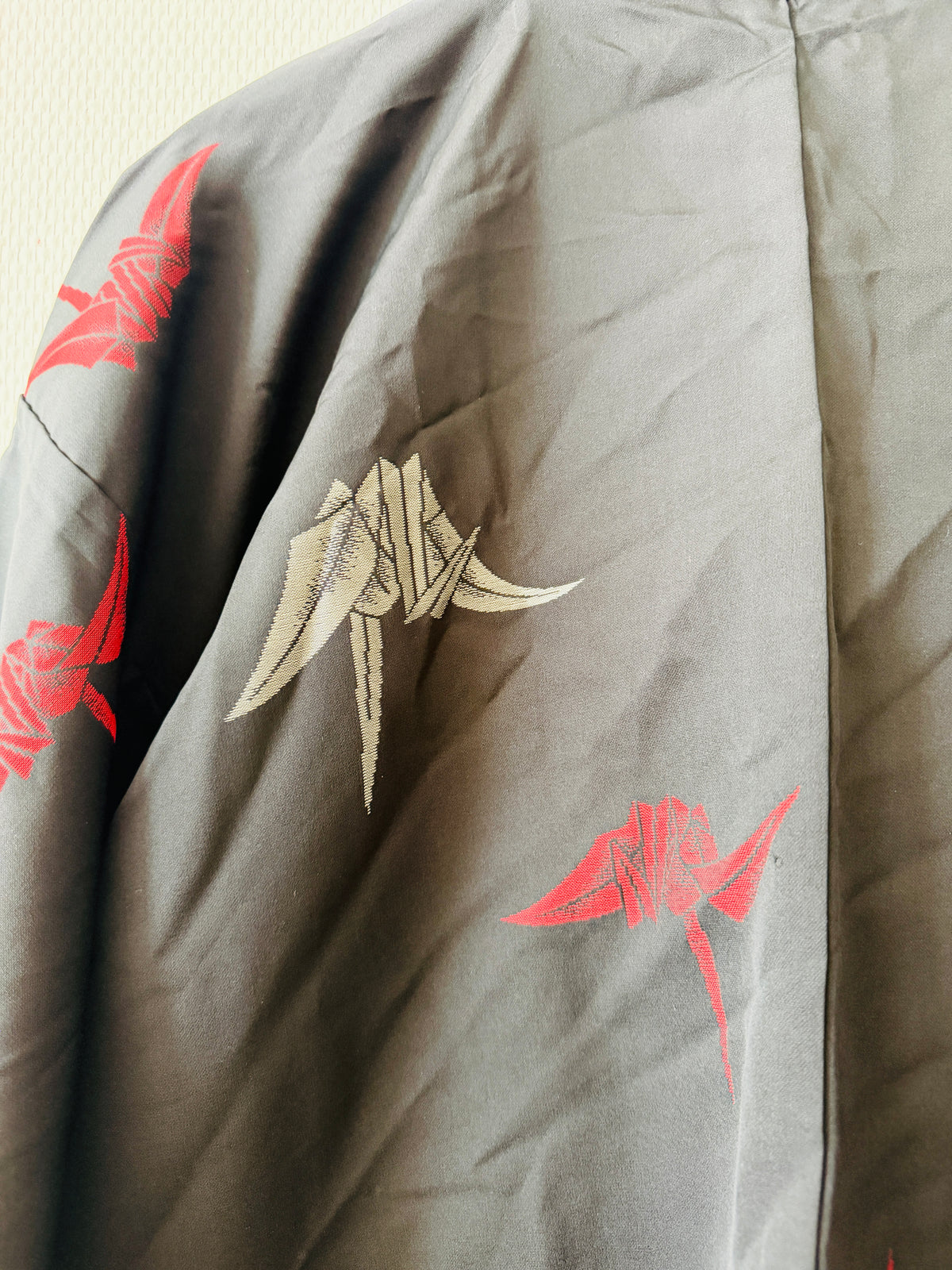 Vintage Black Haori - Origami crane -