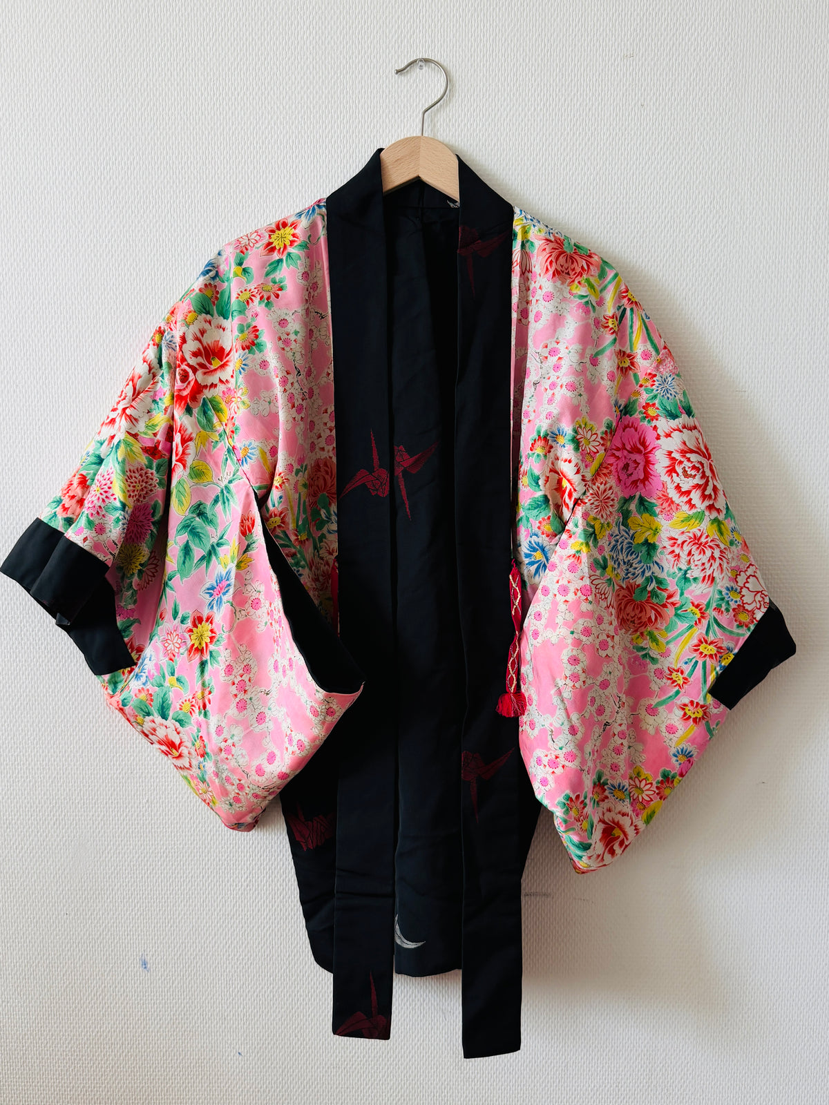 Vintage Black Haori - Origami crane -