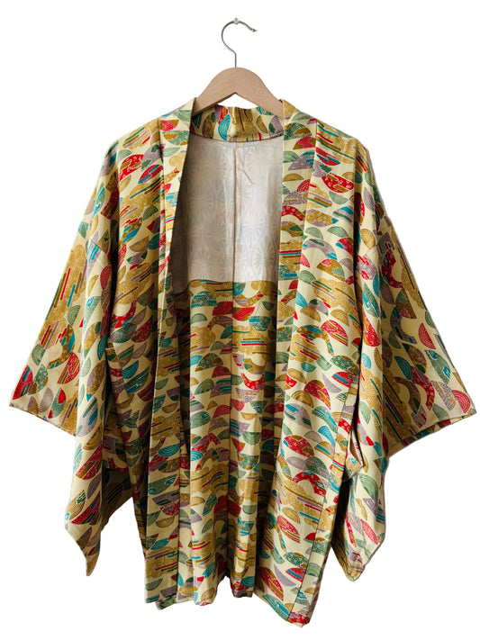 Vintage Color Haori - Cream Auspicious Half Moon -