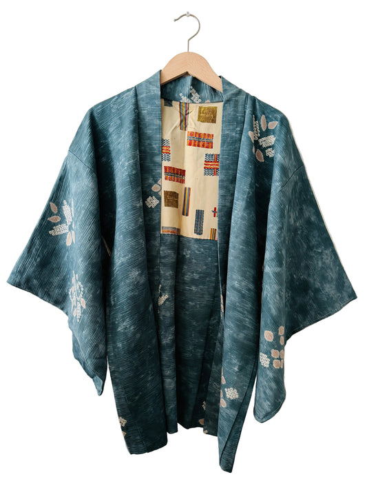 Vintage Color Haori - Bleu Shibori and Stripe -