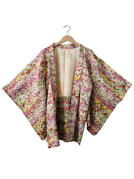 Vintage Color Haori - Cream Tiny Autumn Blooms -