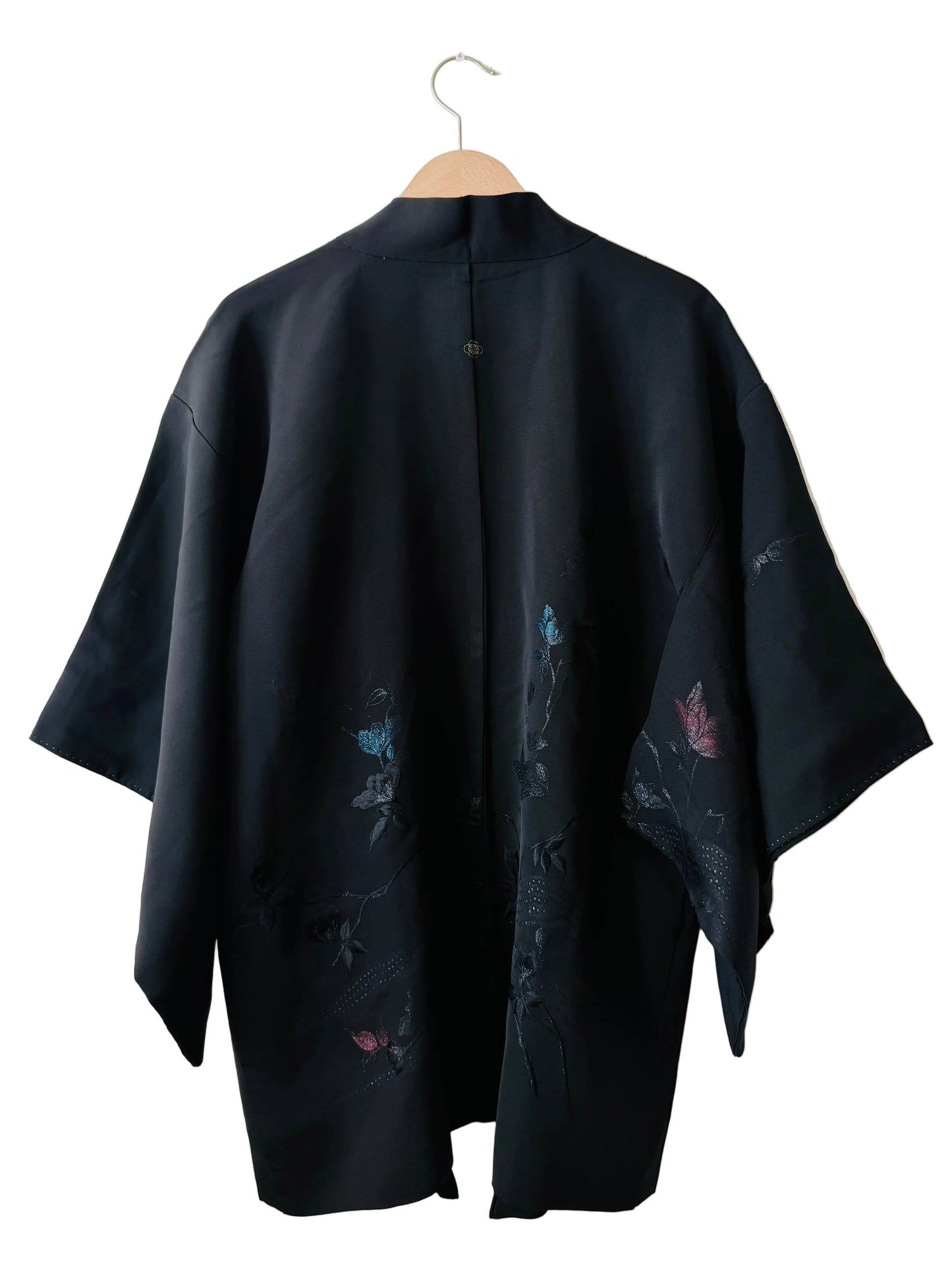 Vintage Schwarzer Haori - Fantastische Blumen -