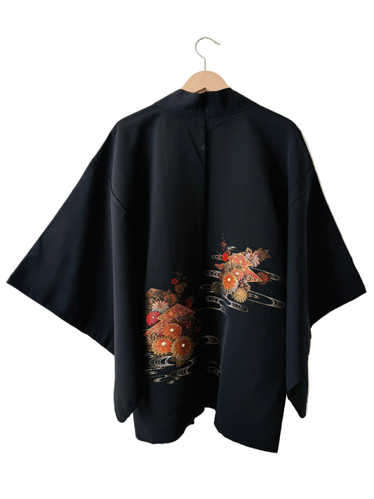 Vintage Black Haori - Noble Chrysanthemums -