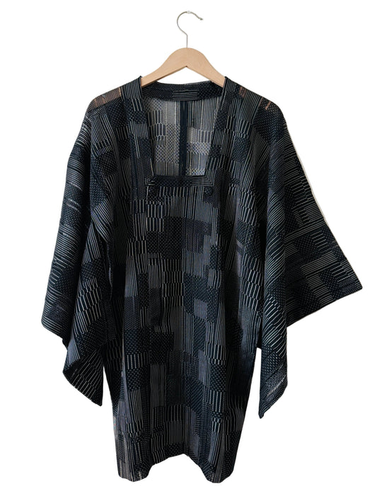 Sheer Japanese Michiyuki Coat -　Black and white Ra -