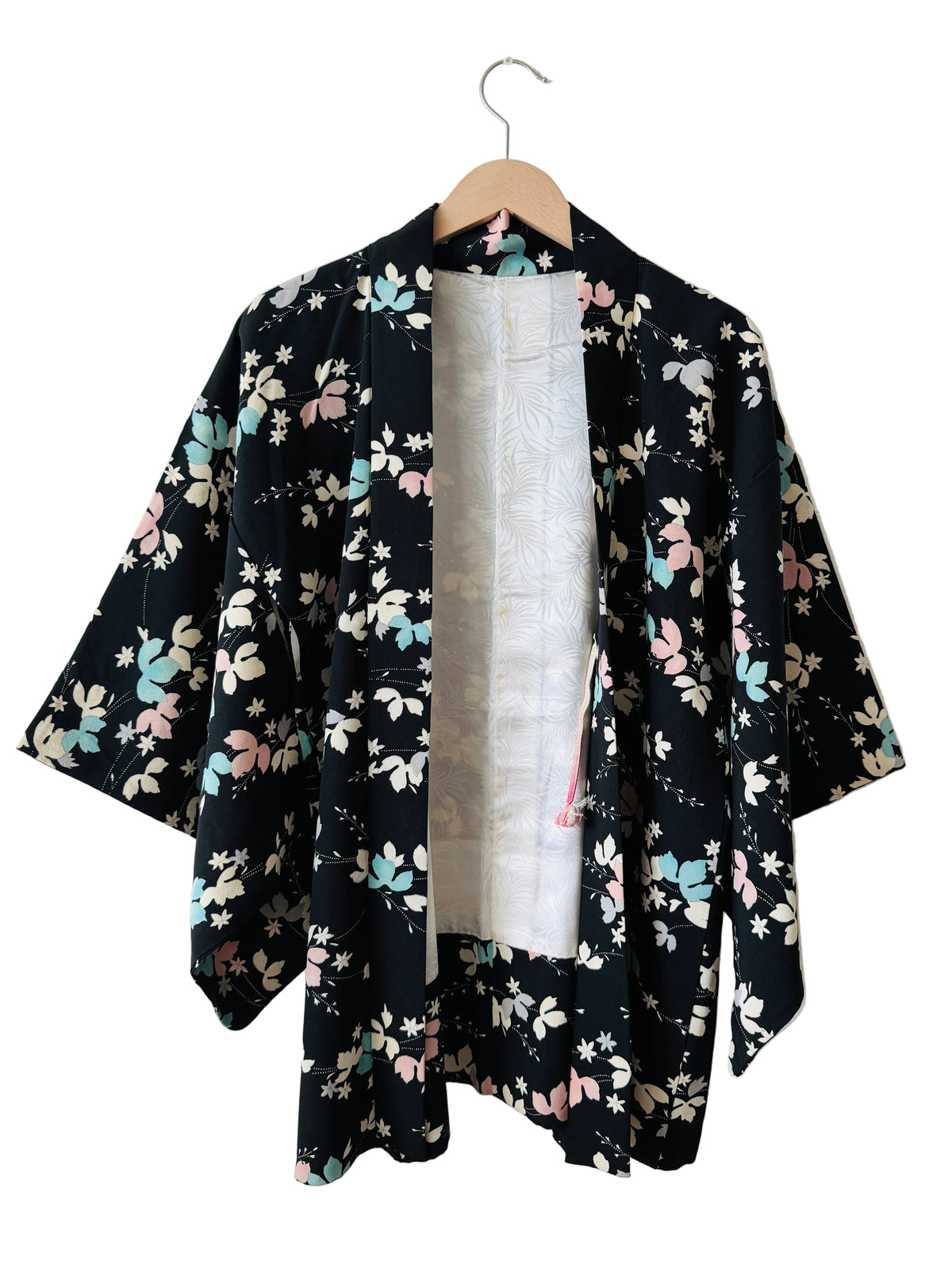Vintage Black Haori - Pastel Leaves -