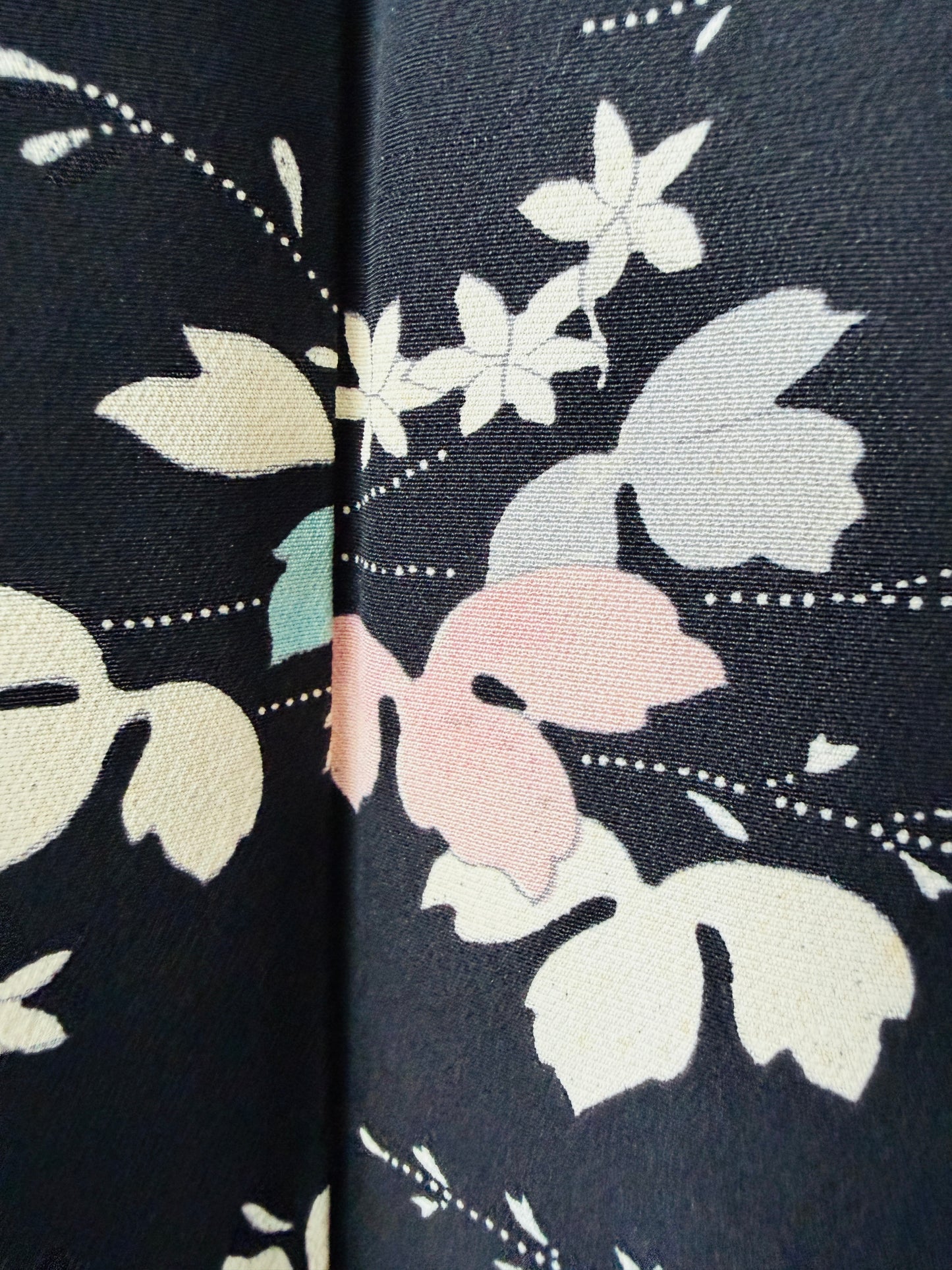 Vintage Black Haori - Pastel Leaves -