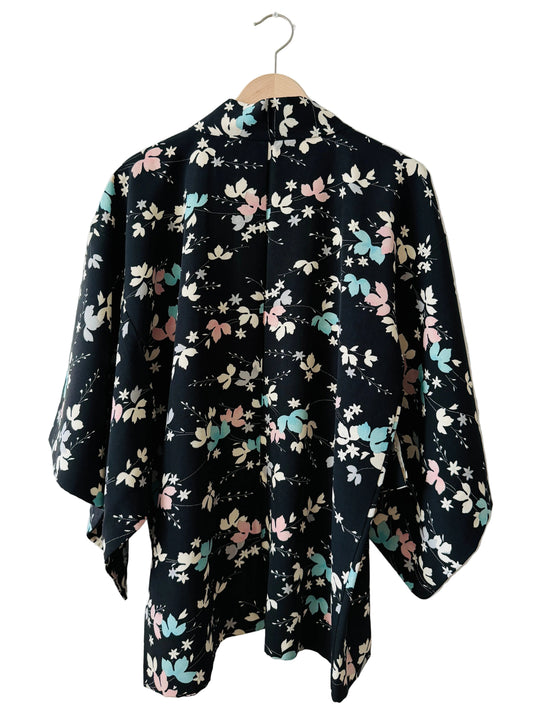 Vintage Black Haori - Pastel Leaves -