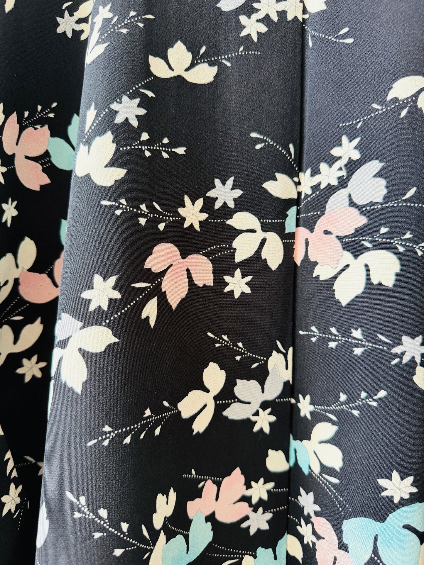 Vintage Black Haori - Pastel Leaves -