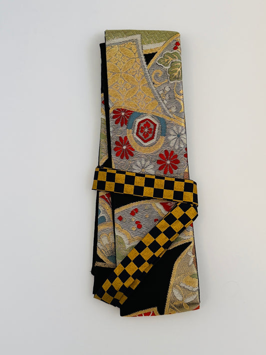 Ceinture Obi originale - Motif de bon augure noir -