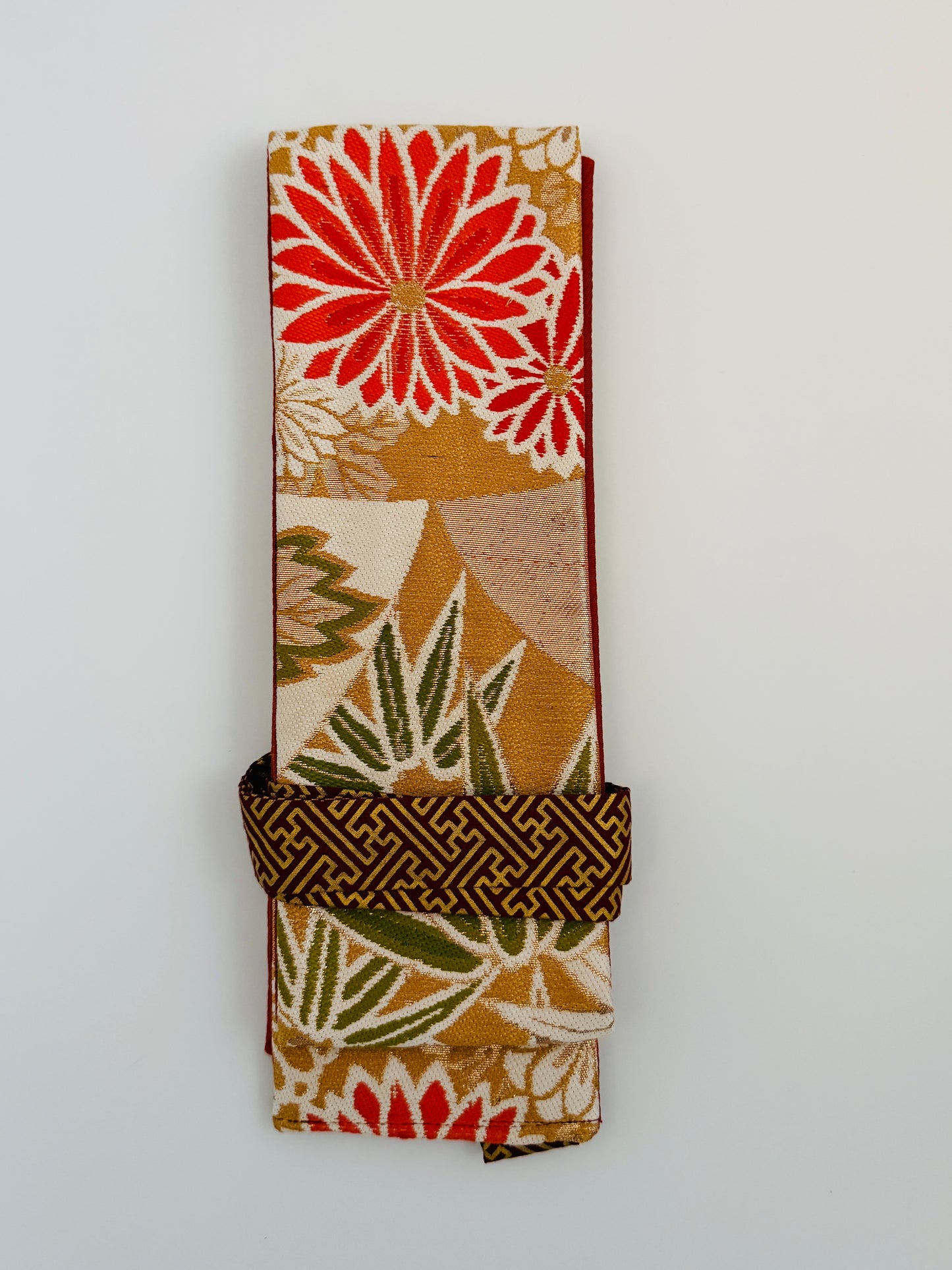 Ceinture Obi originale - Chrysanthème Ocre - Courte