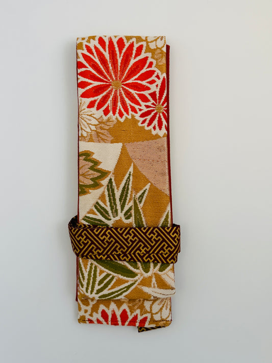 Ceinture Obi originale - Chrysanthème Ocre - Courte