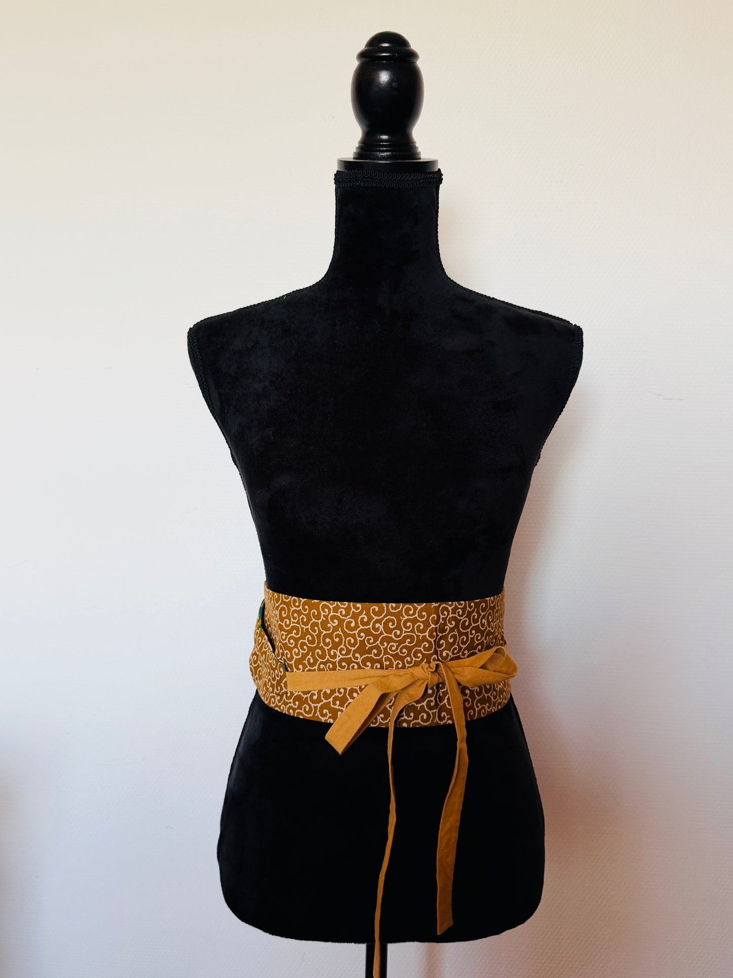 Original Obi belt - BlueGreen Auspicious flowers - Slim