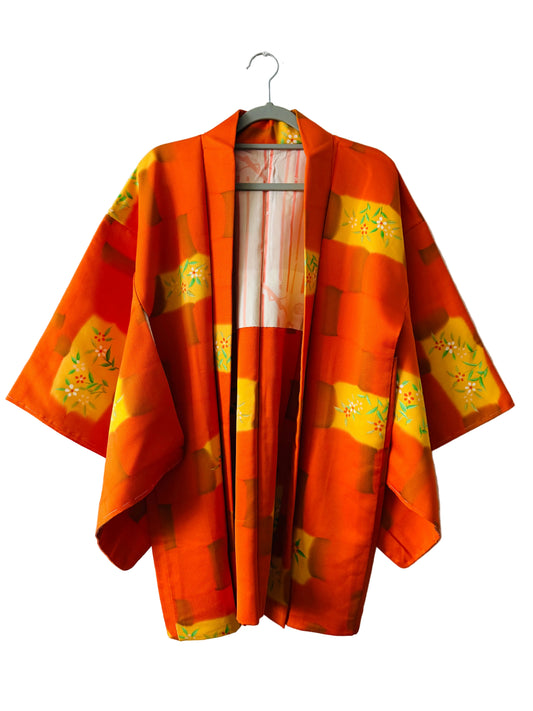 Vintage Color Haori - Orange Japanese flower -