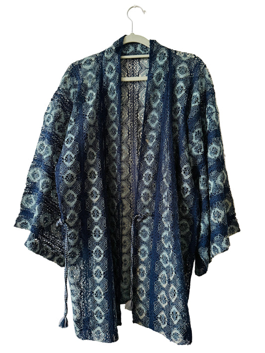 Manteau Michiyuki japonais transparent - Dentelle bleue -