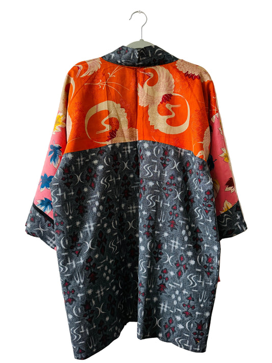 Vintage Color Haori - Crane and Leaves -