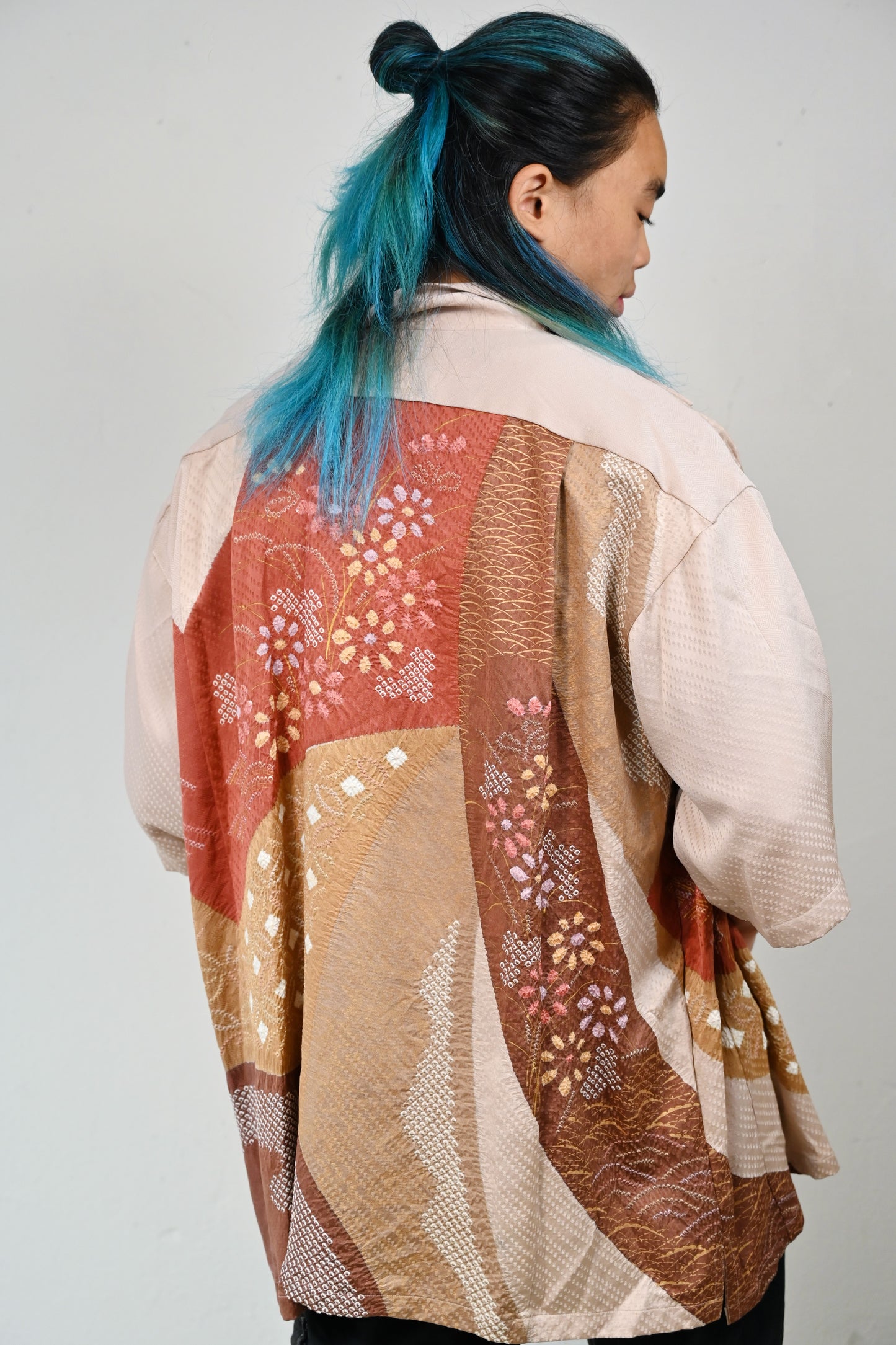 【Goud Beige, Shibori】 Hawaiiaans shirt/maat: 3l ＜ Nieuw ・ zijde ＞ voor mannen, voor vrouwen, Japanse Kimono, Japan unisexese kleding, unisex, Japanse geschenken, origineel item