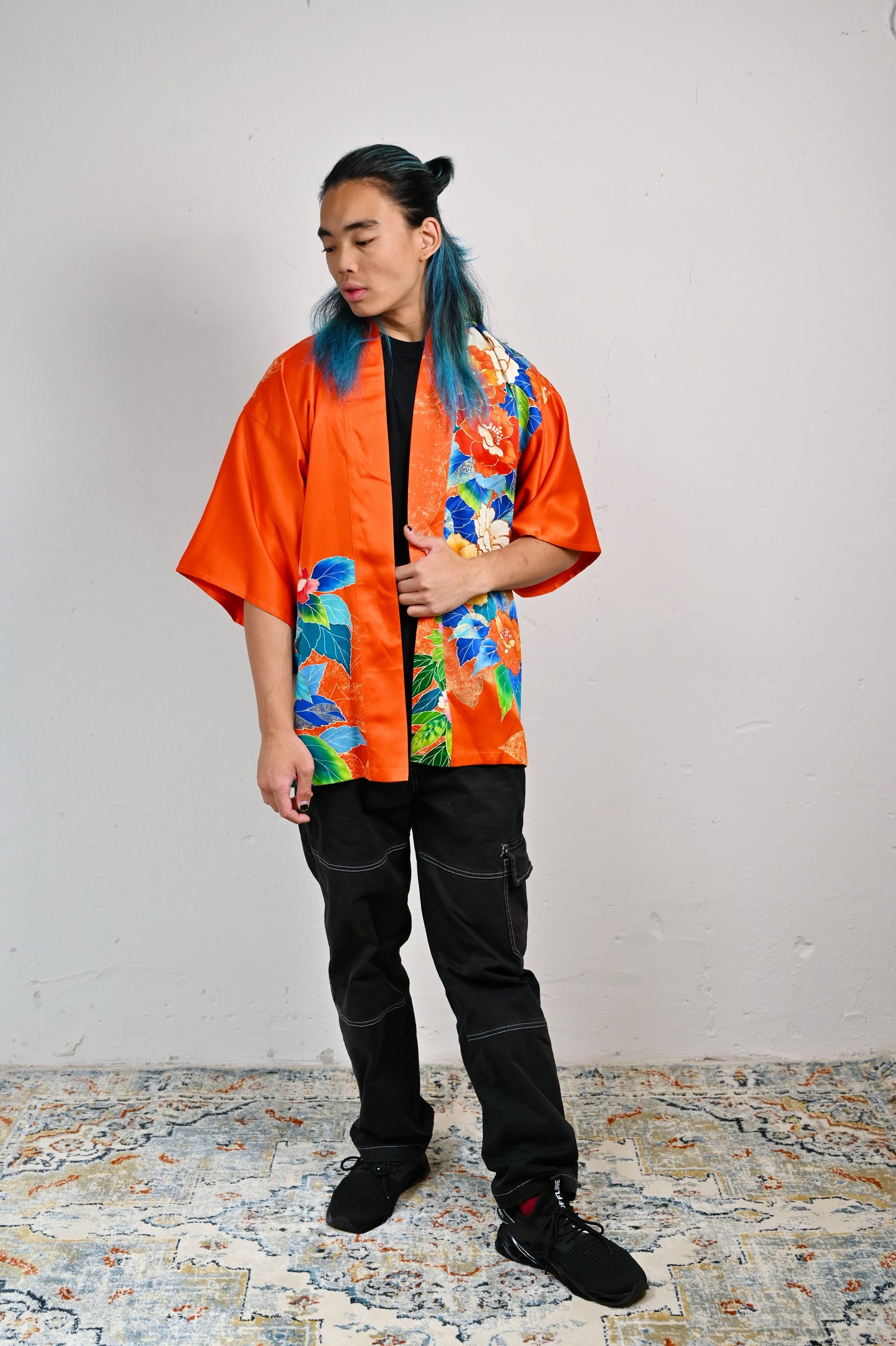 【Levendig oranje, pioen】 Happi jas ＜ Uitstekend ・ zijde ＞ voor mannen, voor vrouwen, Japanse kimono, Japan unisexese kleding, unisex, Japanse geschenken, originele ontwerpen