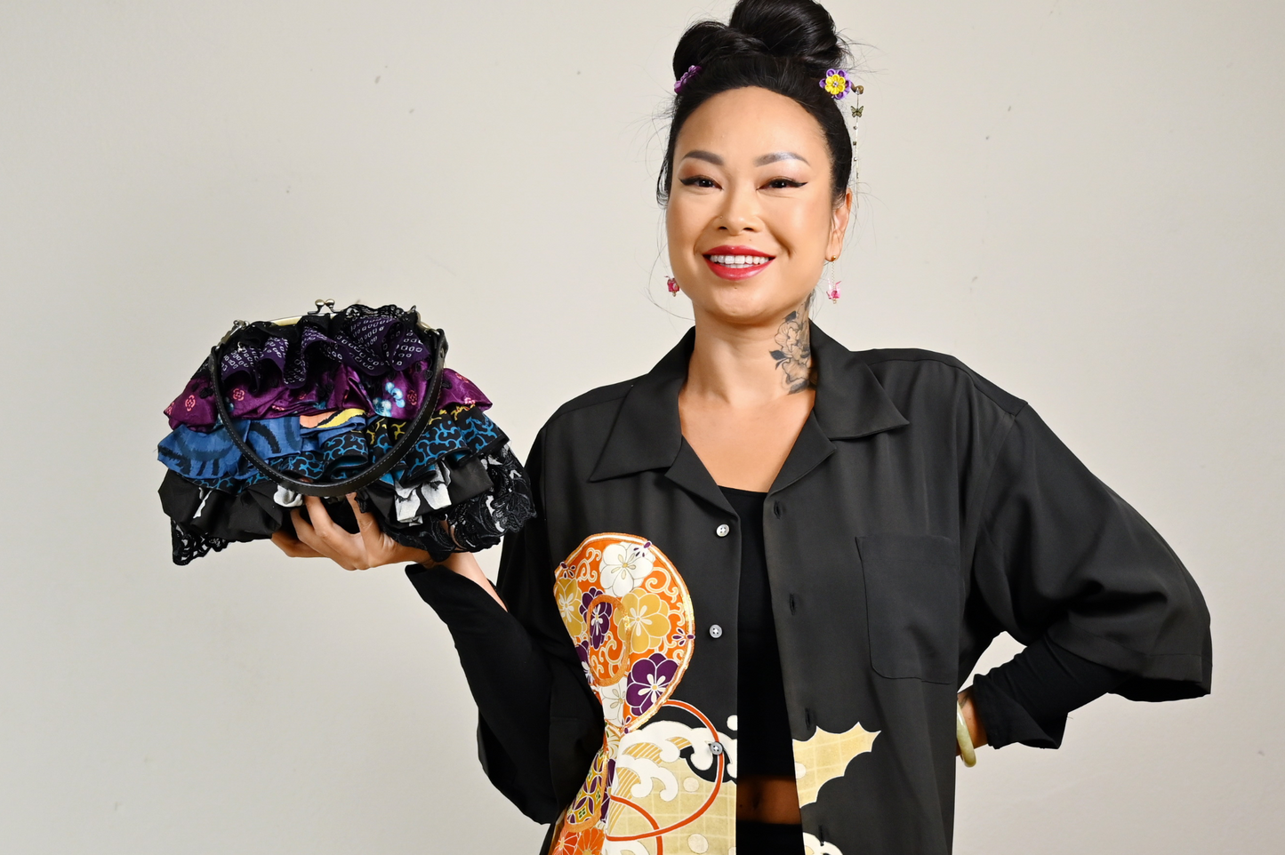 【Gogatsudo】 3way-handbag / noir, Meisen antique, fioritures, embrayage, pochette, sac japonais, sac à bandoulière, cadeaux japonais