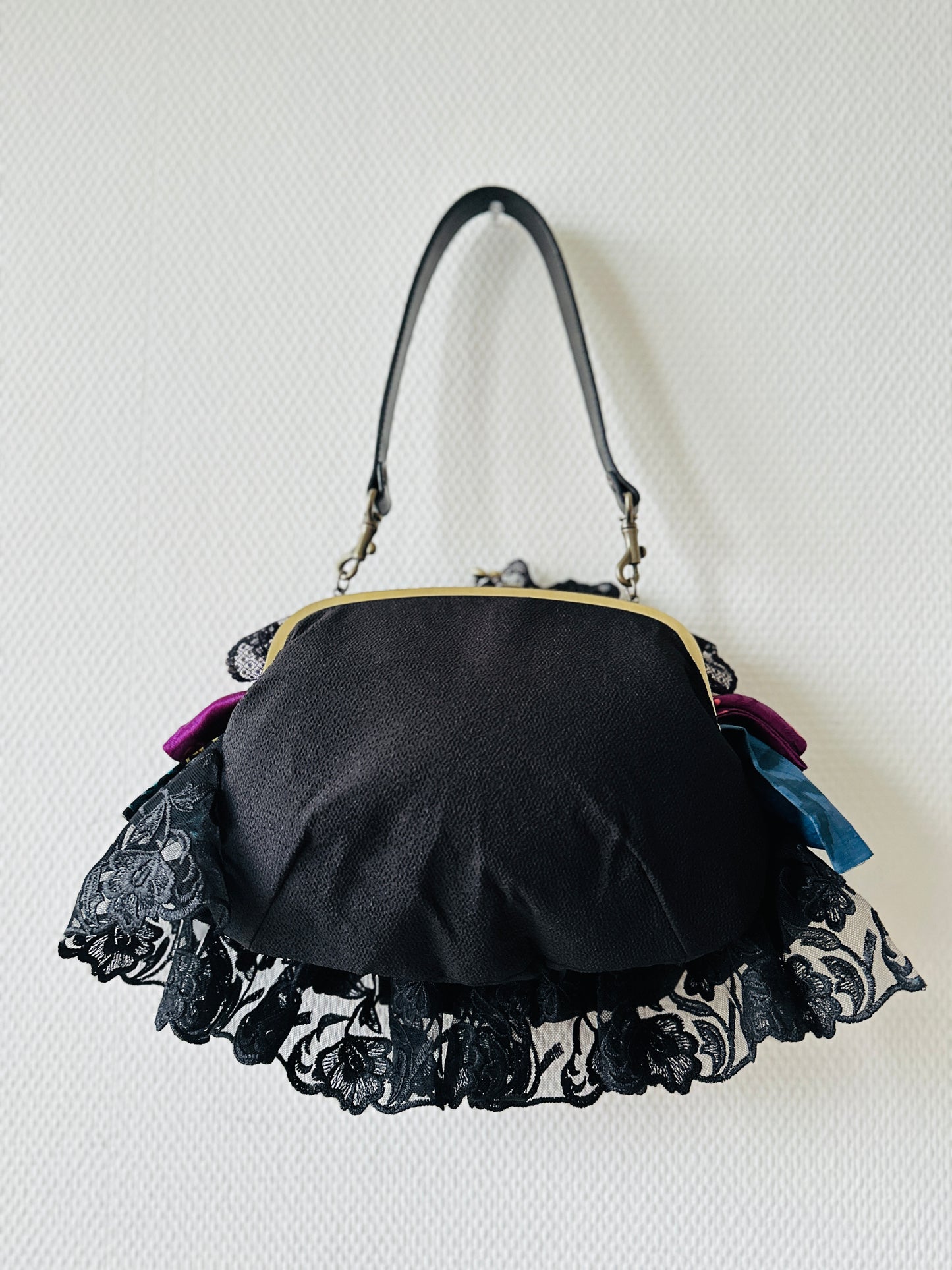 【Gogatsudo】3WAY-Handbag/Black,antique meisen,frills,Clutch,Pouch,Japanese bag,Shoulder bag,Japanese Gifts