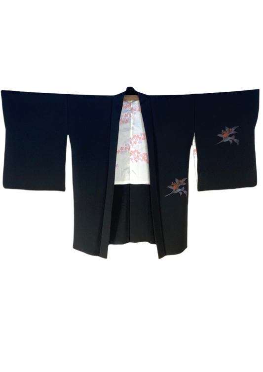 Vintage Black Haori -Unique ground pattern Ombre Oriental Flower-241220BK-002